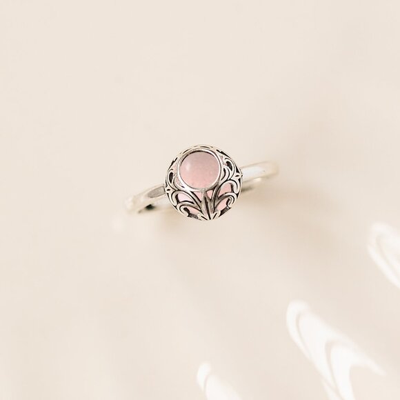 Recycled Antique Pink Depression Glass Sterling Adjustable Vintage Lace Ring - Picture 3 of 6